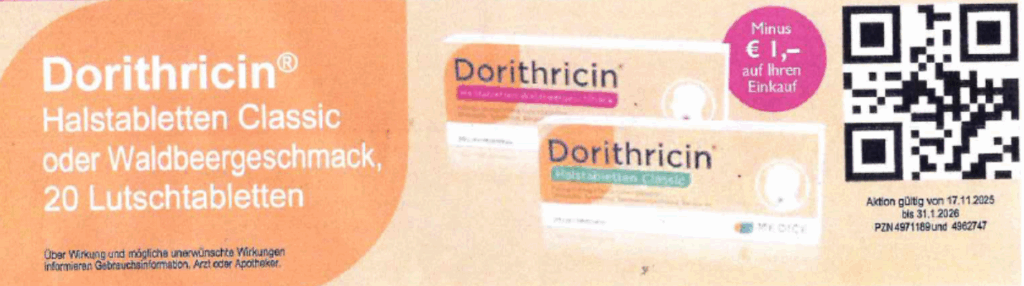 Dorithricin Halstabletten Classic oder Waldbeergeschmack 20 Lutschtabletten minus 1€
