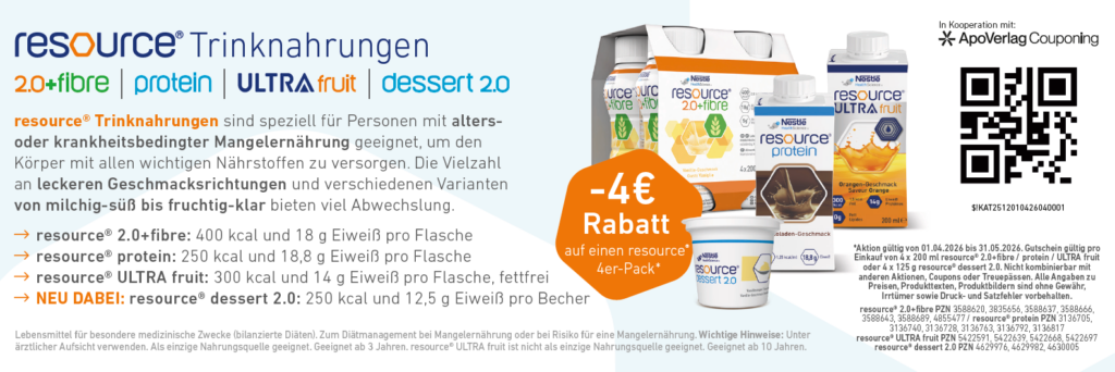 Resource Trinknahrung 4€ Rabatt auf einen 4-er Pack Bis 31.05