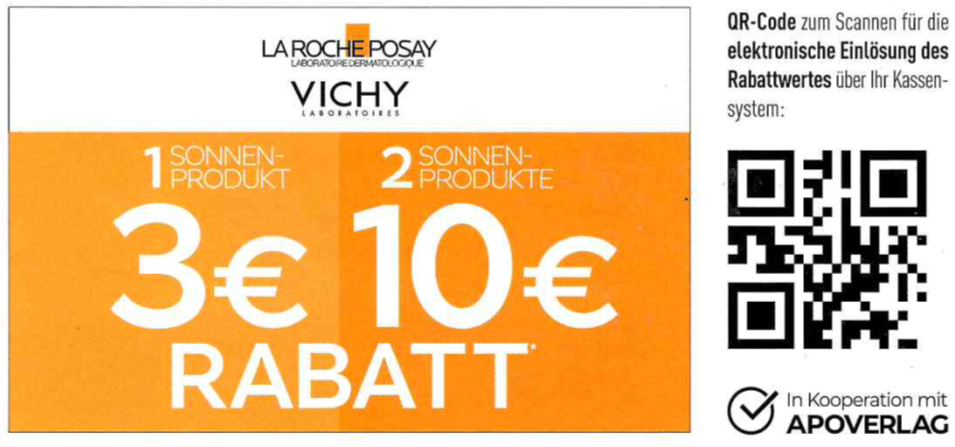 Vichy und La Roche Posay Sonnenprodukte 1 Produkt 3€ Rabatt 2 Produkte 10€ Rabatt