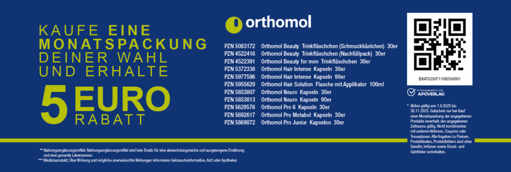 Orthomol 5€ Rabatt auf eine Monatspackung deiner Wahl (11 verschiedene zur Auswahl) Bis 30.11