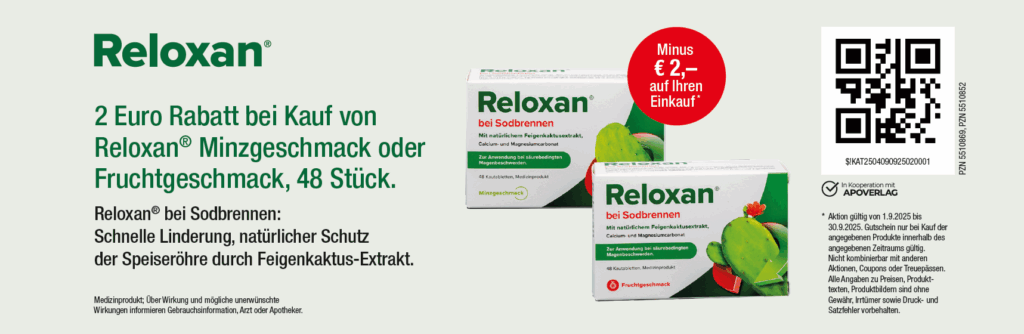 Reloxan 2€ Rabat beim Kauf von Reloxan Minzgeschmack oder Fruchtgeschmack, 48 Stück Bis 30.9