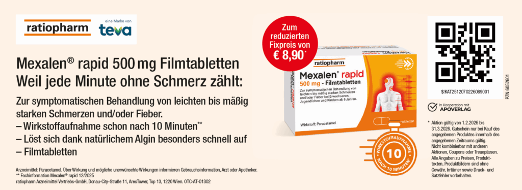 Mexalen rapid 500mg Filmtabletten Fixpreis 8,90€ 1.2 - 31.3.2026