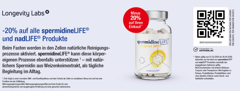 -20% Rabatt auf alle spermidineLIFE und nadLIFE Produkte Bis 30.04.2026