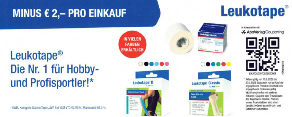 Leukotape Minus 2€ pro Einkauf 15.8 bis 30.9